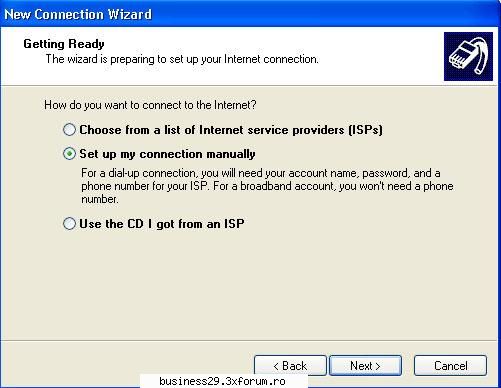 # selecteaza setup my connection manually apoi click next instalarea pppoe